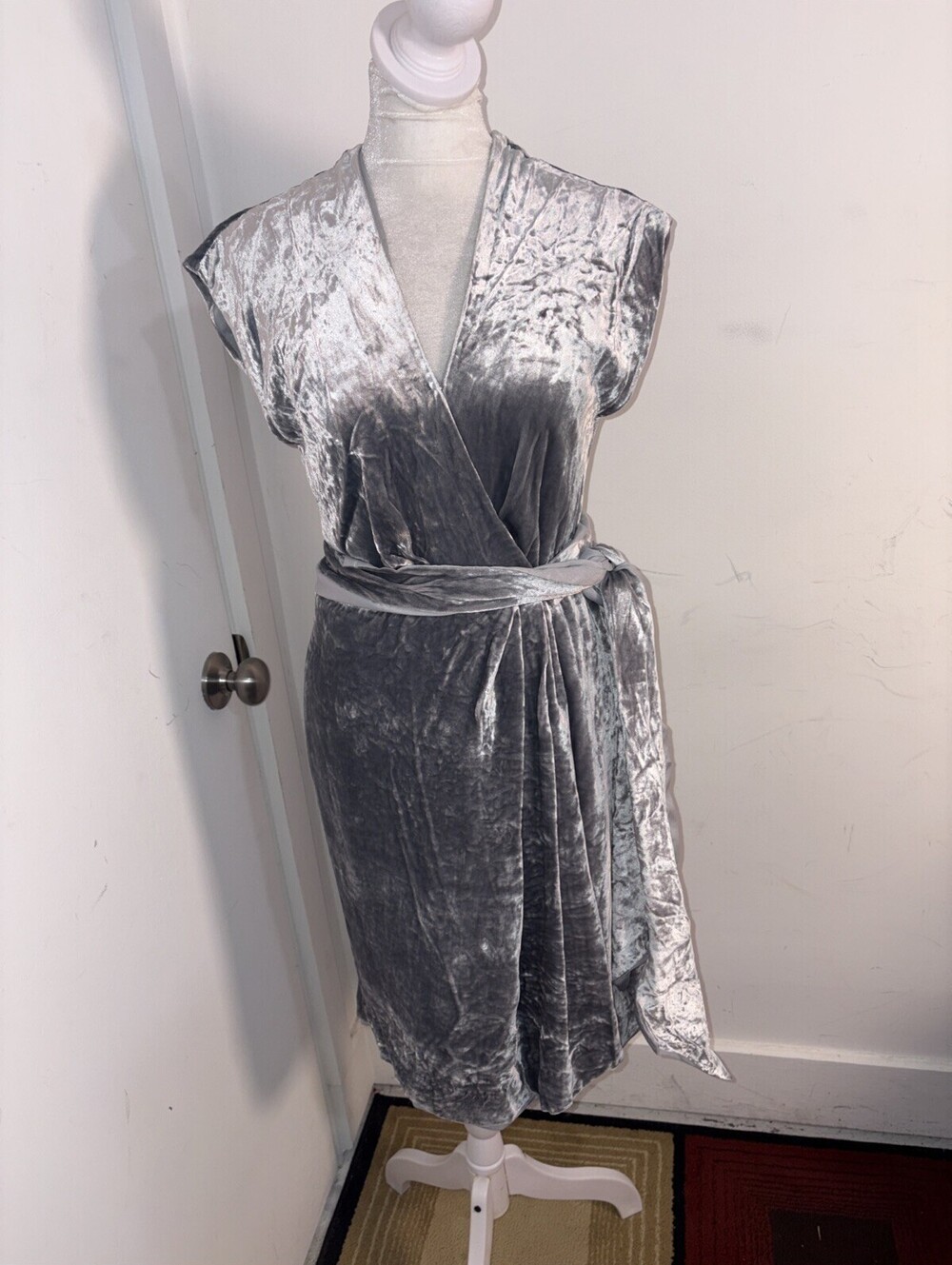 J. CREW Collection Velvet Wrap Dress Metallic Silver Sz 0‎ Beautiful